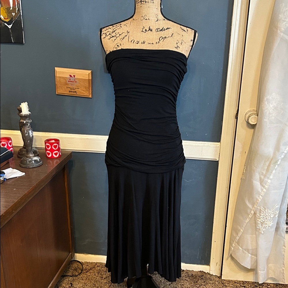 The Limited Black Strapless Ruched Midi Dress